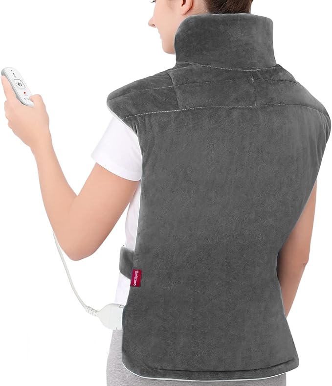 Comfytemp Heating Pad for Back Neck Shoulders, Weighted Heating Pad, Valentines Day Birthday Gifts for Women Men Mom Dad Elderly, Extra Large Electric Back Heated Wrap with Auto-Off, 22"x33", Grey