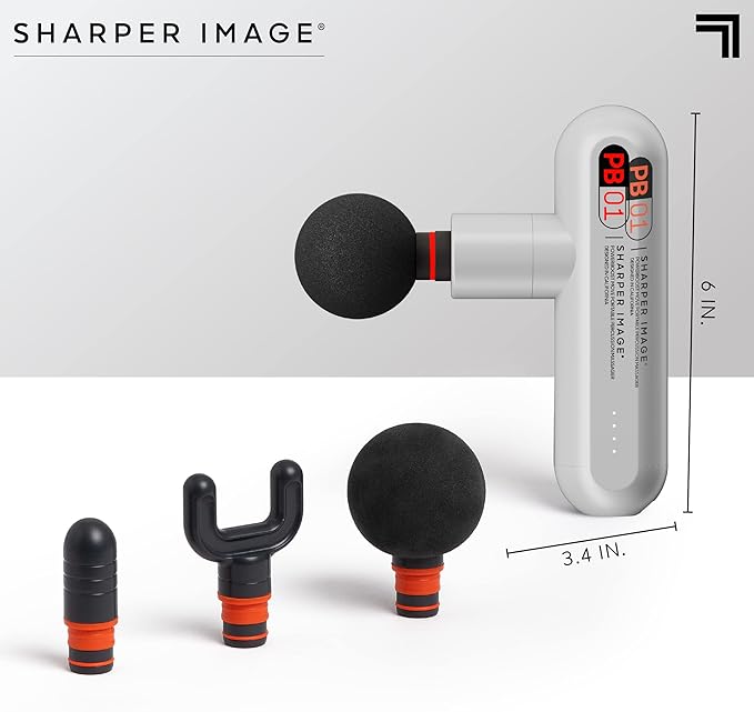 Sharper Image Powerboost Move - Mini Percussion Massage Gun| 4 Attachments, 4 Speeds, FSA Eligible| Full Body Back & Shoulder Massager| Deep Tissue Muscle Recovery| Portable Pain Relief Massage Tool