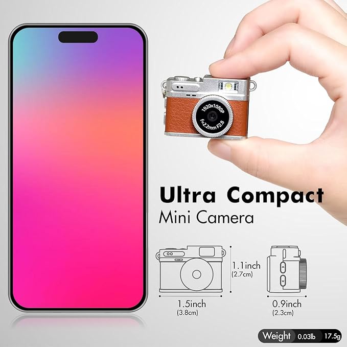 Mini Retro Camera,1080P Keychain Camera, Vintage Tiny Digital Video Recorder with 32GB Card, 0.96'' HD Retro Snap Micro Recorder for Travel Study(Brown)