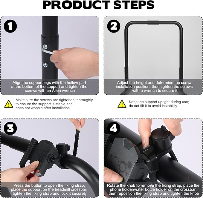 Walking Pad Handle Bar Attachment, Adjustable Treadmill Handrail Stand with Non-Slip Rubber Feet, Easy Assembly Safety Support for Under Desk Walking Pad, Home Office & Gym Use