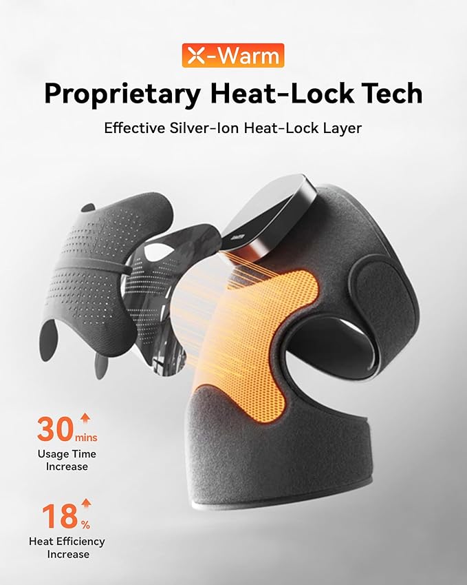 Knee Massager with Heat Vibration for Pain Relief MAXwarm 5.0[2026 Upgraded]-Heated Knee Brace with 5 Heat Levels and 4 Motors Massage, X-Warm Heat-Lock Tech, for Men Women(Grey, 1-Pack)
