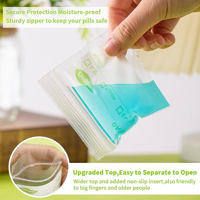 Pill Pouch Bags for Travel, 200 Pcs Portable Pill Organizer Plastic Pills Bag with Write on Label Waterproof Reusable Pill Pouches Small Baggies for Pills Vitamin Supplements Medication Storage