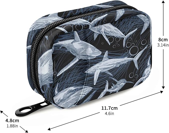 Shark Pill Box 7 Day Pill Case Travel Pill Organizer Bag with Zipper Portable Weekly Vitamin Medicine Supplement Holder Pouch Bag