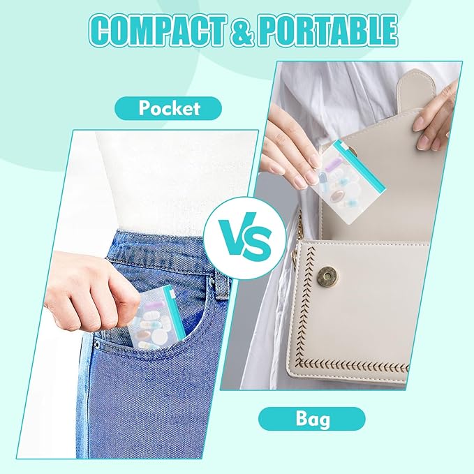 24 PCS Pill Pouches Bags, Zippered Travel Pill Organizer, Self Sealing Travel Bags for Travel Reusable Bag with Slide Lock for Small Items