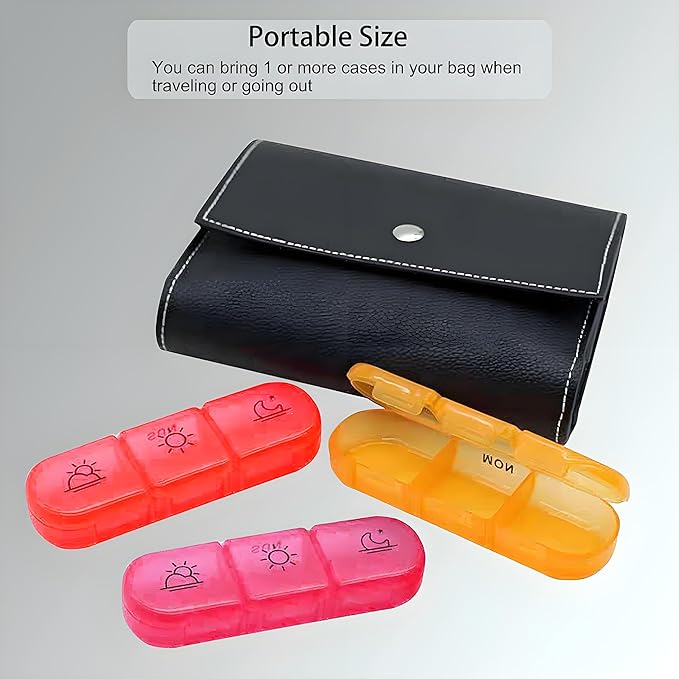 Weekly Pill Organizer 3 Times a Day, Portable Travel Pill Box 7 Day with Large Pill Containers, Daily Pill Box with 21 Compartments, Light-Proof Pill Container for Medications, Vitamins, Fish Oils