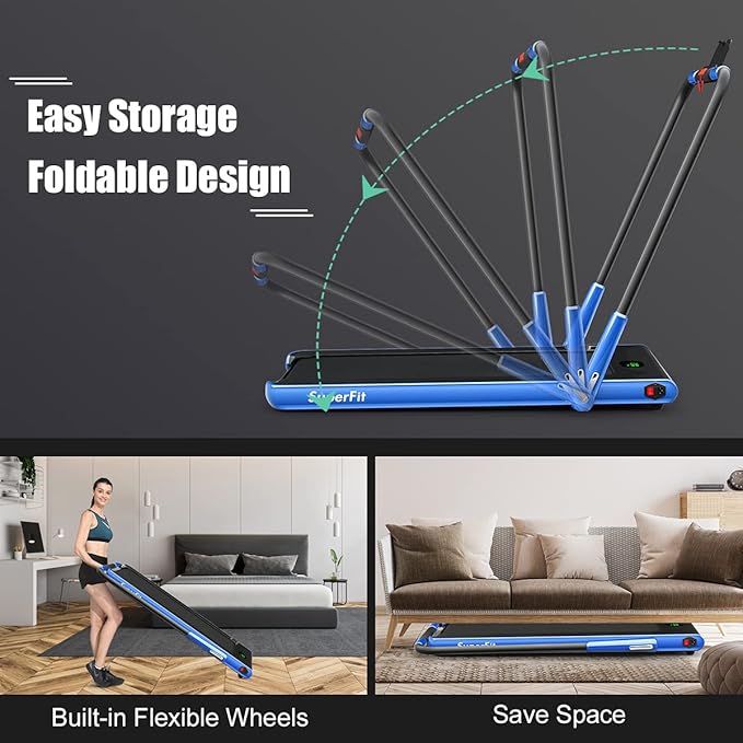 GYMAX Walking Pad, Foldable Under Desk Treadmill with LED Monitor, Remote Control, Smart App Control, Folding Portable Desk Treadmill for Office Standing Desk, Home Office Treadmill