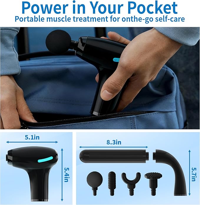 Massage Gun Deep Tissue with Extension Handle Professional Percussion 3-in-1 Detachable Back Massager for Pain Relief,Muscle Relief Massager for Shoulder Back Thigh Waist&Neck (Light Black)