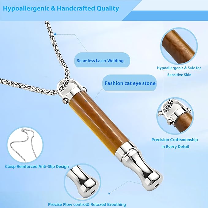Anxiety Breathing Necklace with Resistance, Quit Smoking Necklace with Mint Filter, Tiger Eye Stone Quit Vaping Tool with Air Filter, Anxiety Relief Breathing Tool