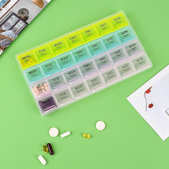 Large Weekly Pill Organizer 4 Times A Day,Pill Container, Moisture-Proof 7 Day Pill Box, Travel Pill Cases Portable for Pills Vitamin Fish Oil Supplements (2pack)