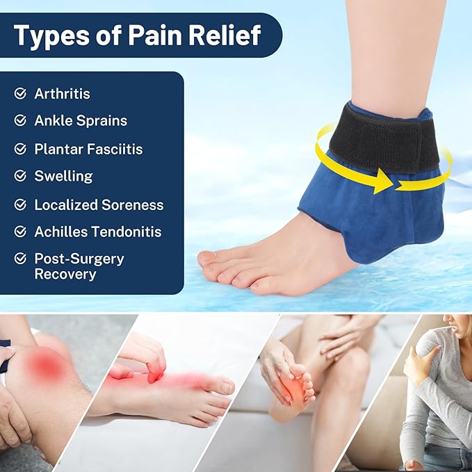 Adjustable Ankle Ice Pack Wrap for Sprained Relief, Ice Pack for Ankle Inuries Reusable, Cold Therapy for Ankles Swelling, Plantar Fasciitis, Achilles,tendonitis, and Swelling Feet,Microwaveable 2PCS