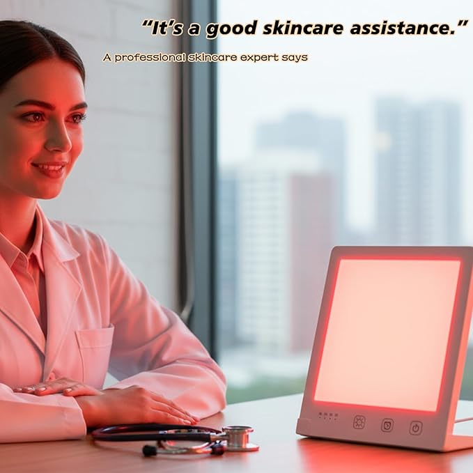 Red LED Light Therapy Lamp for Face, 5-Color Facial Beauty Device with 630nm & 850nm Near Infrared Red Light Therapy for Desk with Adjustable Stand, Timer and Protective Glasses, Home and Travel Use