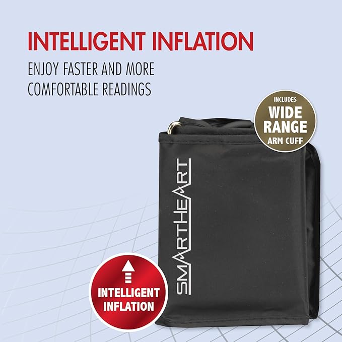 SmartHeart Blood Pressure Monitor | Wide-Range Upper Arm Cuff | Audible English Spanish Instructions and Results for Visually Impaired | 199-Reading Memory
