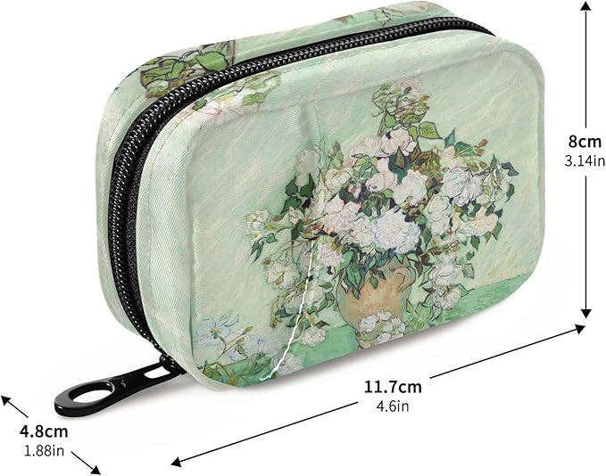 Roses Van Gogh Pill Box 7 Day Pill Case Bag Travel Pill Organizer Bag with Zipper Portable Weekly Case Compact Size for Vitamin Supplement Holder