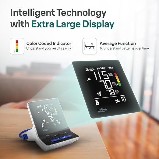 Braun ExactFit 3 Blood Pressure Monitor for Home Use, Blood Pressure Machine, Color-Coded, High BP Monitor, 2 Upper Arm Cuff Sizes, 80 Memory Slots