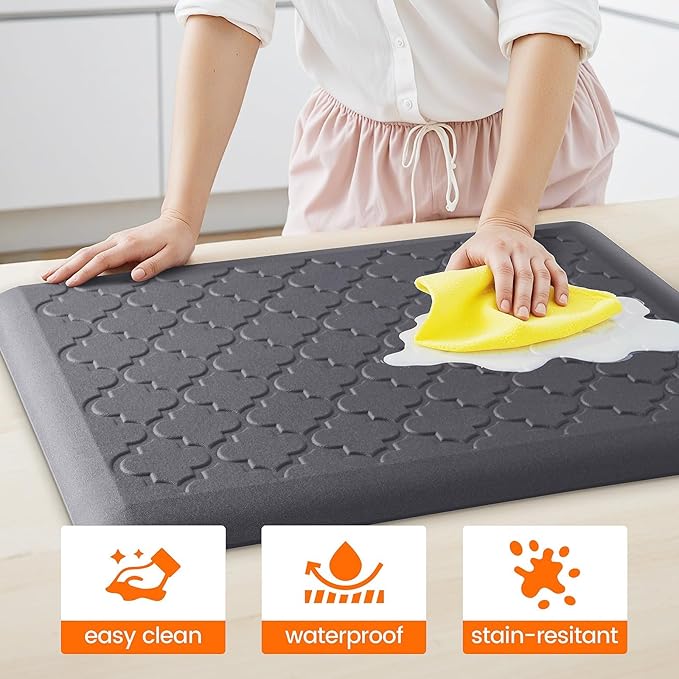 4/5 Inch Thick Anti-Fatigue Kitchen Mat Water Resistant Non-Slip Kitchen Floor Mat Ergonomic Comfort Standing Mat for Home Kitchen Office Laundry 17.3"x 24" Grey