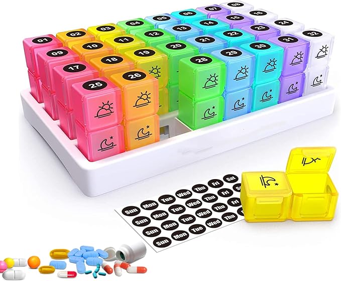 Twice-a-Day Monthly Large Pill Organizer Set - Am/Pm, 31 Day Pill Case Holder Morning and Night Medication Pods, Compact Removable Travel Pill Box, Bpa Free, Arthritis Friendly