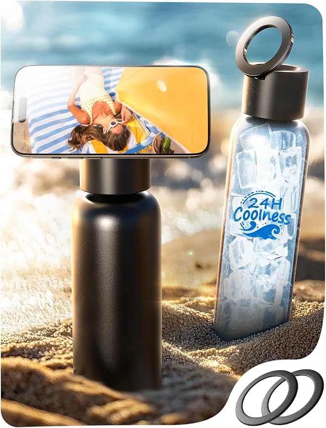 AINOPE Smart Water Bottle Beach Accessories with MagSafe Holder, Travel Sport Essential Gifts for Women Men, School Supplies Stainless Steel 24 oz Reusable Metal Insulated Bottle for Gym