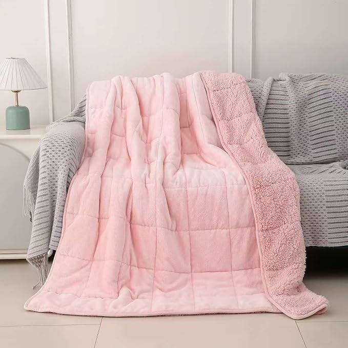 Sherpa 5lb Weighted Blanket for Adult, Both Sides Reversible Velvet Soft Plush Weighted Heavy Blanket for All Season Pink 36in*48in