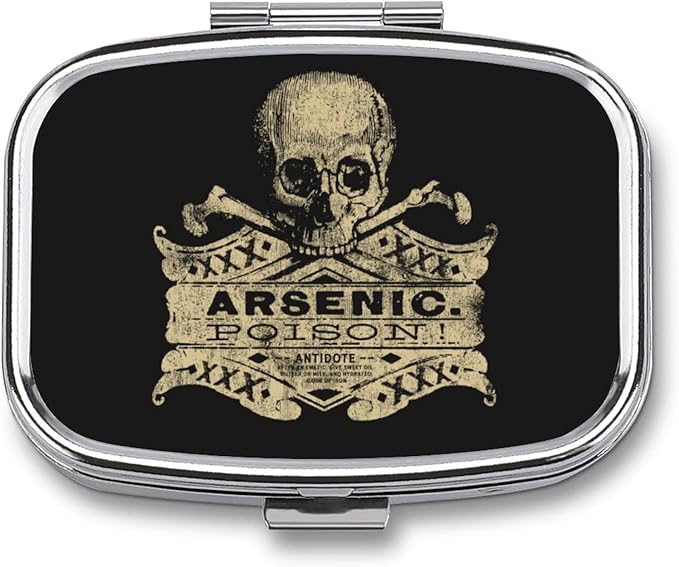 Metal 2 Compartment Pill Organizer Travel Friendly Portable Compact Pill Box Cute Pill Case to Hold Vitamins/Fish Oil/Supplements/Meds/Tablet for Purse/Pocket (Arsenic Poison)
