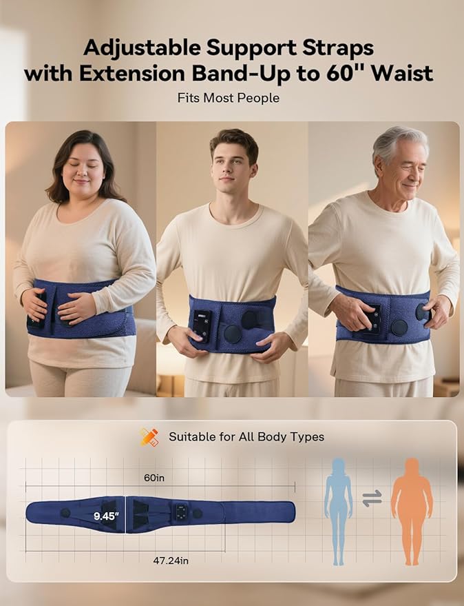 Cordless Heating Pad with Massager for Back Pain Relief, 47-60" Lower Back Massager Wearable Heating Pad for Cramps with 3 Heat & Timer, 4 Vibration, 5000mAh, Birthday Valentine's Gift for Men Women