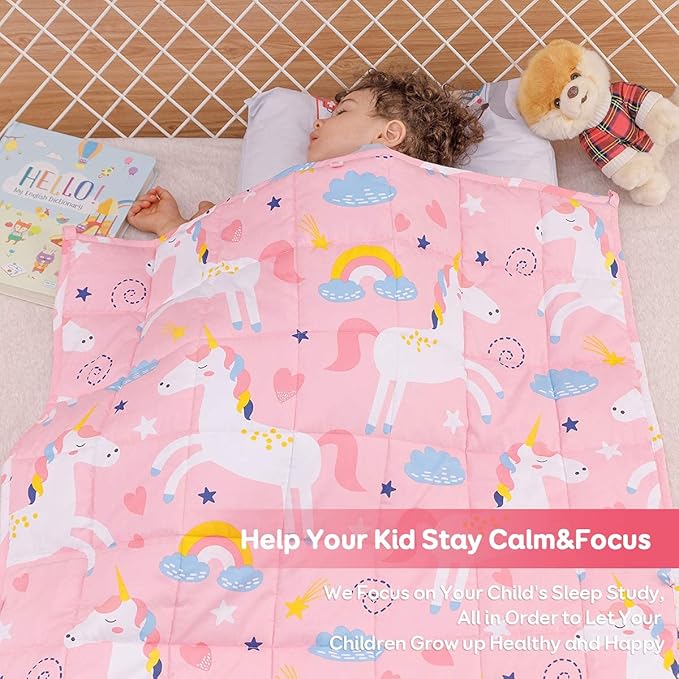 Sivio Weighted Blanket - 100% Cotton Weighted Blanket 7 lbs 41 x 60 inches, Washable Breathable Soft Heavy Blanket for Home and School Nap, Pink Unicorn