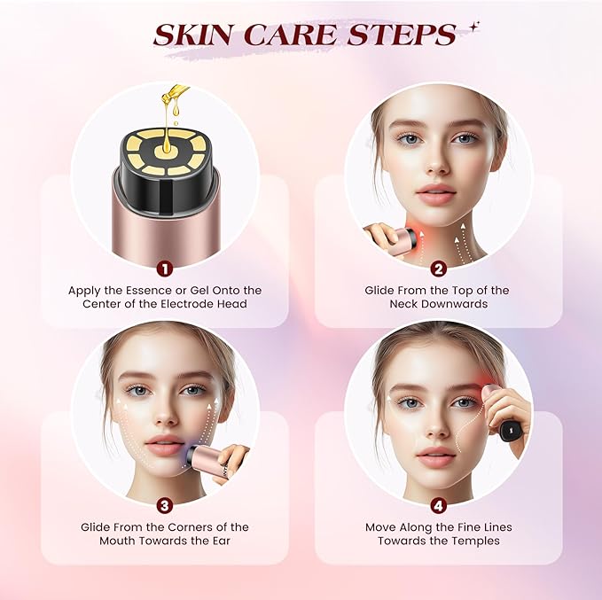 INTEO Microcurrent Facial Device, 3 Modes Red Light Therapy for Face and Neck, Skin Care Facial Massager Perfect Gifts for Women Men(Gold)