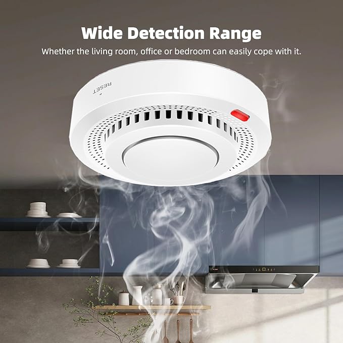 Smart Smoke Detector Fire Alarm: WiFi Smoke Detector with App Notifications, Wireless Smoke Alarm with Photoelectric Sensor for Home, Tuya App Remote Control, Battery Included