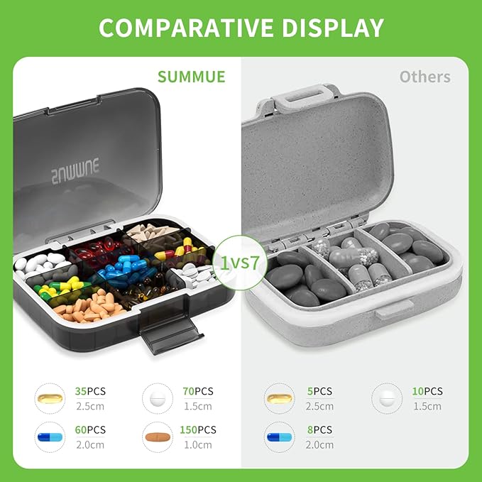 Large Pill Organizer, 9 Compartments Portable Travel Pill Box Case Moisture Proof, XL Pill Container Holder for Vitamins, Cod Liver Oil, Supplements, Medication (Black)