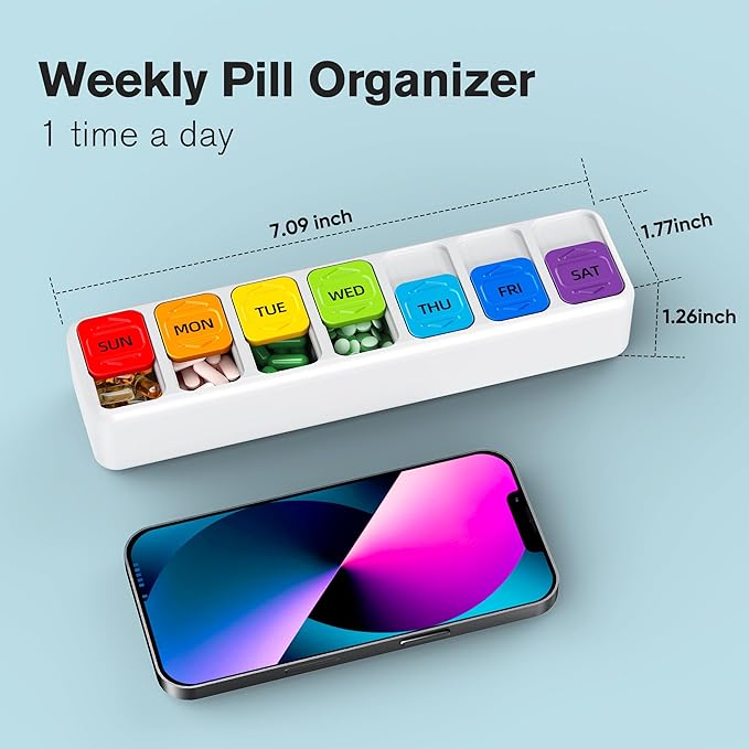 Restree Weekly Pill Organizer Once a Day, Daily Medicine Organizer with Slide-Lid, 7 Day Portable Travel Pill case, Vitamin & Supplement Organizer (White)