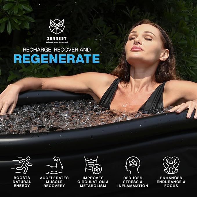 Upgraded XXL 150 Gal Oval Ice Bath Tub With Cover - Portable Cold Plunge Tub For Athletes, Ultra-firm 6-layer Insulated Inflatable Ice Tubs & Bathtub For Adults with Dual-tube Comfort Rim