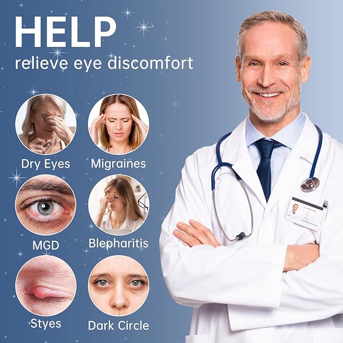 Heated Eye Mask, Cordless Warm Eye Compress for Dry Eyes Blepharitis, Stye Eye Treatment with 4 Heating Levels & 4 Timer Settings, Detachable & Washable