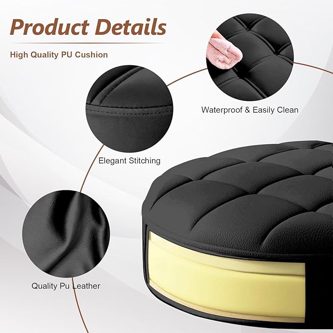 Small Rolling Stool with Wheels, PU Leather Height Adjustable Vanity Work Task Stool, 360 Swivel, Padded Seat Cushion,for Salon, Home, Office