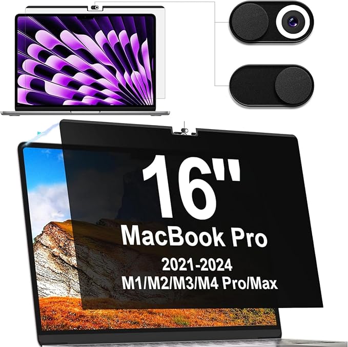 IPROKKO Magnetic Privacy Screen for MacBook Pro 16 Inch (2021-2026, M1, M2, M3, M4, M5, Pro, Max), Removable Anti Blue Light Glare Private Spy Filter Screen Cover Compatible with 16.2" Mac Laptop [2-in-1 Privacy Kit]