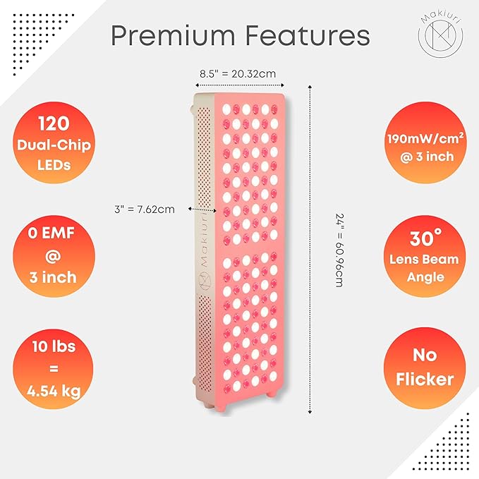 Makiuri Red Light Therapy Panel for Face & Body | 630 nm, 660nm, 810nm, 830nm, 850nm | Clinical Grade Red & Near-Infrared LED Light Therapy (5 Wavelengths) | High Irradiance | Venus (120 LED)