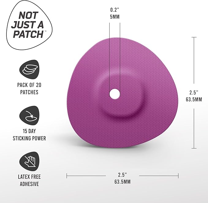 Not Just A Patch Freestyle Libre 3 Plus Sensor Covers (20 Pack) – Breathable, Sweatproof & Secure Hold – Precision-Cut Hole for Ventilation, Adhesion & Gentle Support – 10-14 Day Wear - Multicolor