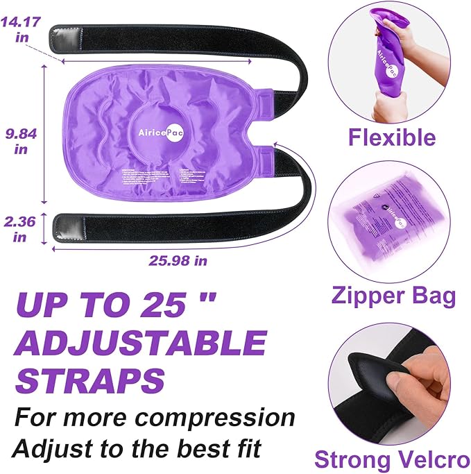 2 Ice Pack for Knee Pain Relief, Reusable Gel Ice Wrap for Injuries, Swelling, Knee Replacement Surgery, Cold Compress Therapy for Arthritis, Meniscus Tear and ACL, Purple