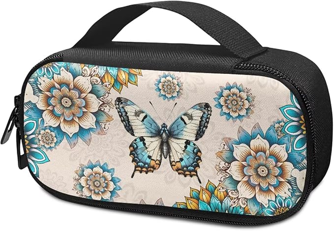 Bohemia Butterfly Insulin Pen Cooler Travel Case with Handle Daily Life and Trip Storage Bag for Glucose Meter, Test Strips, Lancets & Diabetic Supplies, Easy to Carry