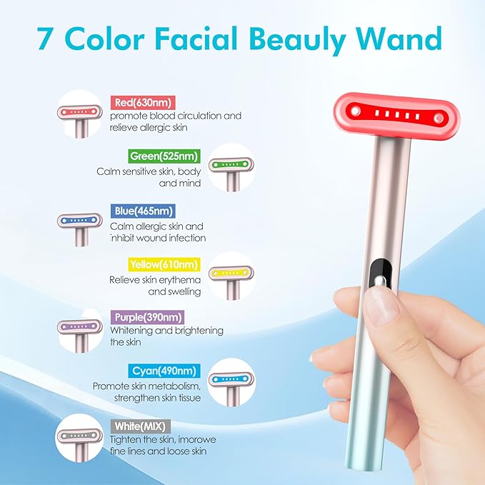 Red-Light-Therapy，Face Massager for Skin Care，Led Facial Light Therapy 7 Colors Eye Beauty Wand