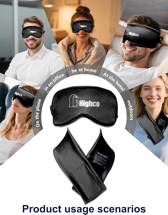 2PCS Migraine Relief Cap Cooling Eye Mask and Neck Ice Pack Wrap,Cooling Gel Eye Mask for Sleep,Ice Pack for Eyes Hot Cold Compression,for Headache,Dark Circles,Puffy Eyes,Migraines Relief,Black