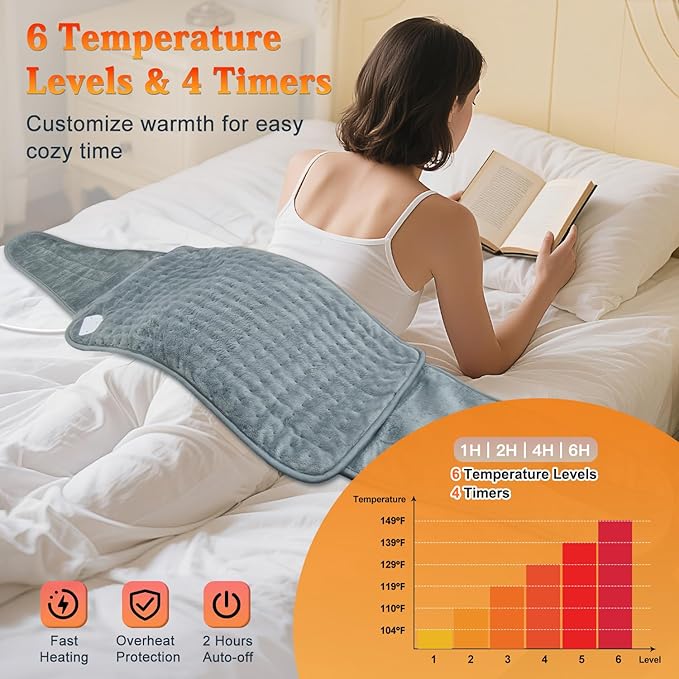 MELCAM Heating Pad for Back Pain Relief, 12"x24"+20" Large Electric Heating Pad for Period Cramps with Belt, 6 Heats Levels & 4 Timers, Auto Shut Off, Machine Washable, Gifts for Women Men Mom Dad