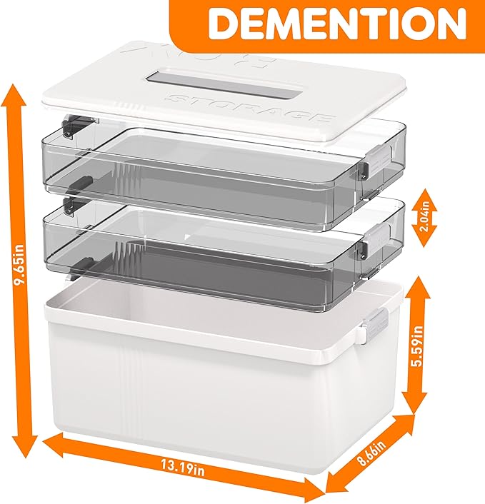 Citylife 3-Tier Medicine Cabinet Organizer,Medicine Cabinet First Aid Kit with Handle,Portable Multi-Purpose Storage Box Suitable for Family Emergency,Home,Travel,White
