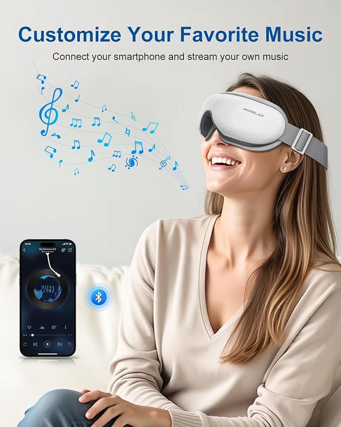 Morelax Eye Massager with Heat & Bluetooth Music, Birthday Gifts for Women, Reduce Eye Strain, Headache Relief and Improve Sleep, Eye Care Device for Migraine, Gifts for mom/Sister/Wife
