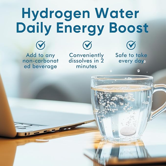 Hydrogen Tablets for Drinking Water | 8 PPM Molecular H2 Tablets with Magnesium | Supports Energy, Metabolism & Brain Function | 240 Tablets, Non-GMO, Gluten Free