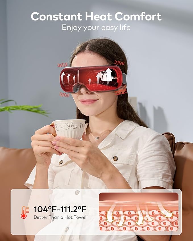 Eye Massager Mask with Heat, Visualization Eye Massager for Dark Circles, Puffiness, Migraines, Heated Eye Mask with Bluetooth Music for Relax Sleep, Gift for Women/Men/Mom/Dad/Grandma/Grandpa -Gray