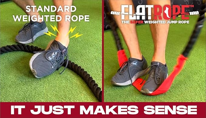 Patented FLATROPE 5lb Weighted Jump Rope, Heavy Flat-Mesh Design to Reduce Ankle Injury, Adjustable Strength-Training Rope for Muscle Building, Conditioning & HIIT, Home Gym Fitness Equipment for CrossFit, HYROX, Spartan, DEKA Athletes