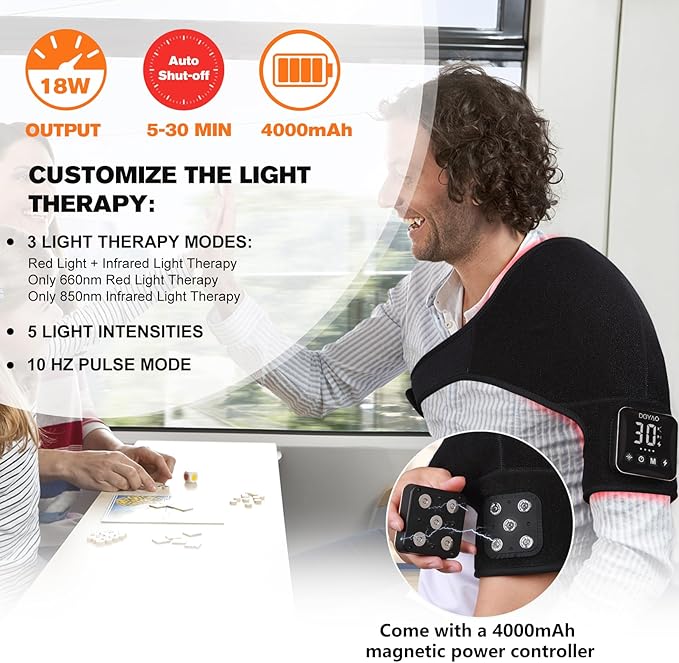 TUOB Red Light Therapy for Shoulder, Cordless Near Infrared Light Therapy Device with Power Bank, Home Use Light Therapy Wrap Benefit for Shoulder Joint Pain Relief Muscle Relax