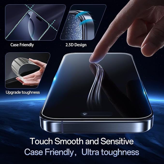 Screen Protector for iPhone 16 Pro[6.3 Inches],3RD Colorless Anti-Blue Light Tempered Glass Films,HD Clear, 9H Hardness, No Bubbles, Case Friendly 2 Pack