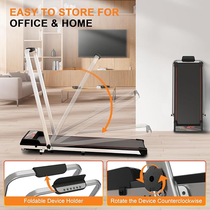 Treadmill with Handles, 2.5HP Walking Pad Treadmills with Handle Bar, Under Desk Treadmill with Remote Control LED Display, Electric Treadmills for Home Small, 270LBS Capacity
