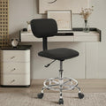 Low Wide Rolling Swivel Stool with Backrest, Adjustable Height Salon Chair Stools with Footrest for Spa Tattoo Office Desk Massage Task Lash Barber Facial, Black 1PK