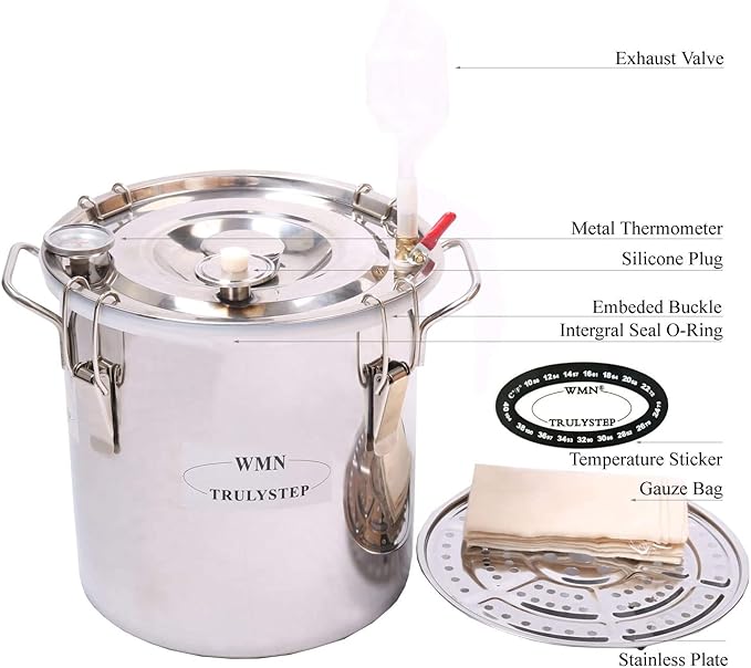 2 Pots Stainless Steel Still 8Gal/30Liters Water Alcohol Distiller Home Brew Kit Wine Making Supplies for DIY Brandy Whisky Vodka Distilled Water, Silver